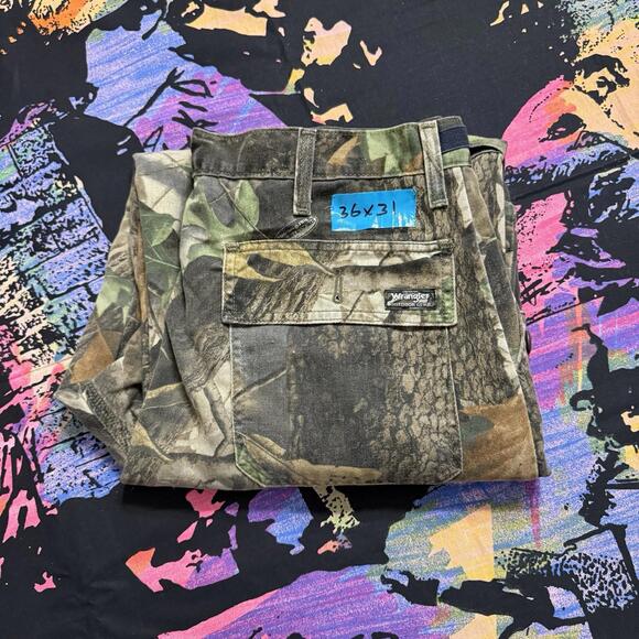 Vintage 90s Wrangler Outdoor Gear Advantage Timber Camo Cargo Pants Size 36x31 - Picture 9 of 9